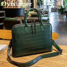 Load image into Gallery viewer, Sac à Main en Cuir Façon Crocodile avec Pochette Ordinateur
