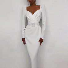 Load image into Gallery viewer, Robe Ajustée Col en V Manches Longues
