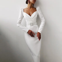 Load image into Gallery viewer, Robe Ajustée Col en V Manches Longues
