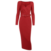 Load image into Gallery viewer, Robe Ajustée Col en V Manches Longues
