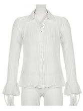 Load image into Gallery viewer, Chemise Manches Évasées en Maille Semi-Transparente
