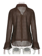 Load image into Gallery viewer, Chemise Manches Évasées en Maille Semi-Transparente

